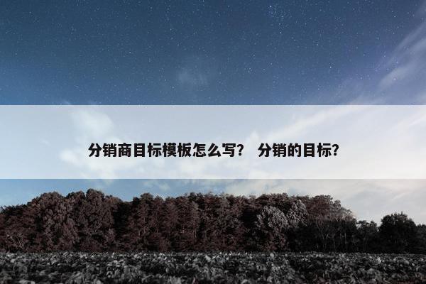 分销商目标模板怎么写？ 分销的目标？