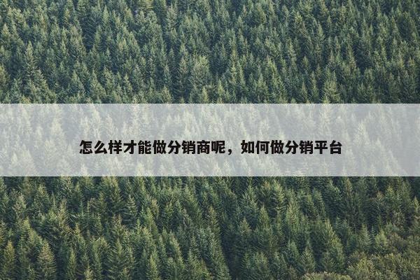 怎么样才能做分销商呢，如何做分销平台