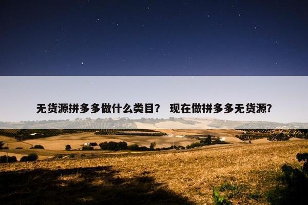 无货源拼多多做什么类目？ 现在做拼多多无货源？