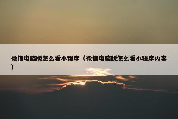 微信电脑版怎么看小程序（微信电脑版怎么看小程序内容）