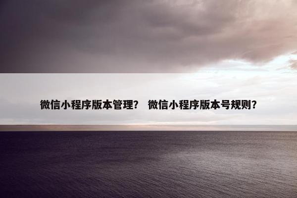 微信小程序版本管理？ 微信小程序版本号规则？