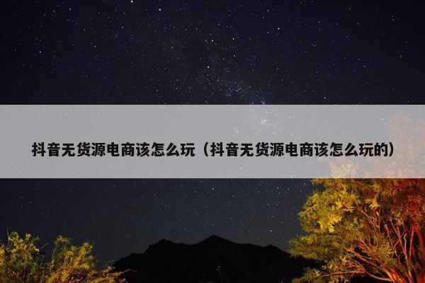 抖音无货源电商该怎么玩（抖音无货源电商该怎么玩的）