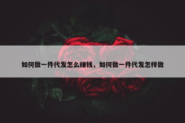 如何做一件代发怎么赚钱，如何做一件代发怎样做