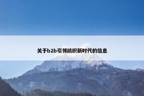 关于b2b引领纺织新时代的信息